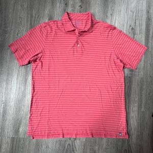 Peter Millar 100% Pima Cotton Coral Navy Blue Striped Short Sleeve Polo‎ Size XL